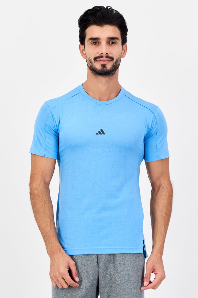 Adidas Men Sportswear Fit Short Sleeve Yoga T-Shirt, Blue - Image 1